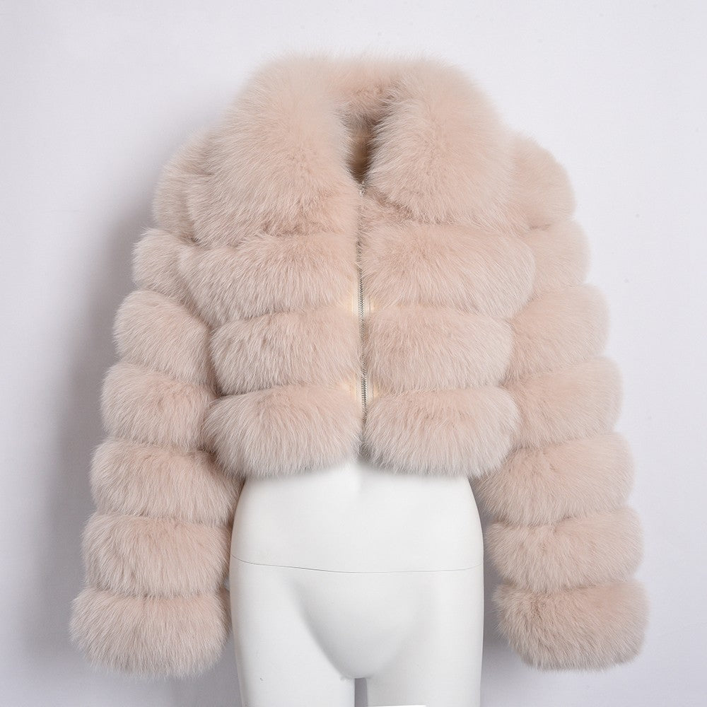 Hot Cocoa Fox Fur Stitching Coat