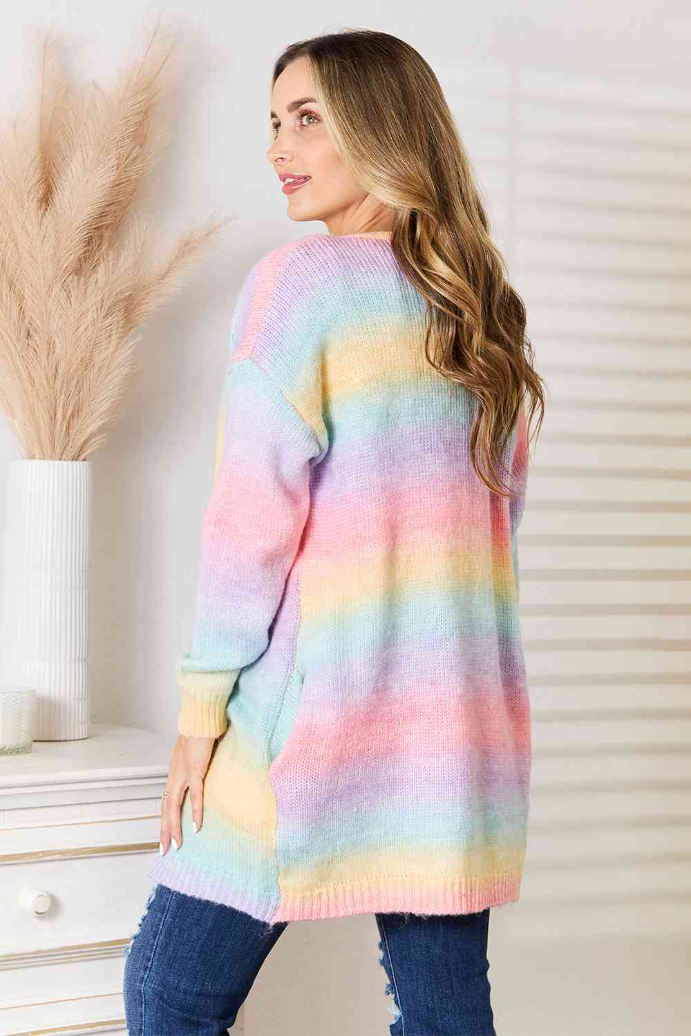 Multicolored Gradient Open Front Longline Cardigan