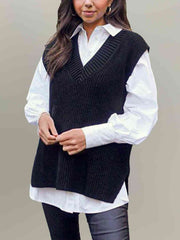 Focused V-Neck Slit Sweater Vest