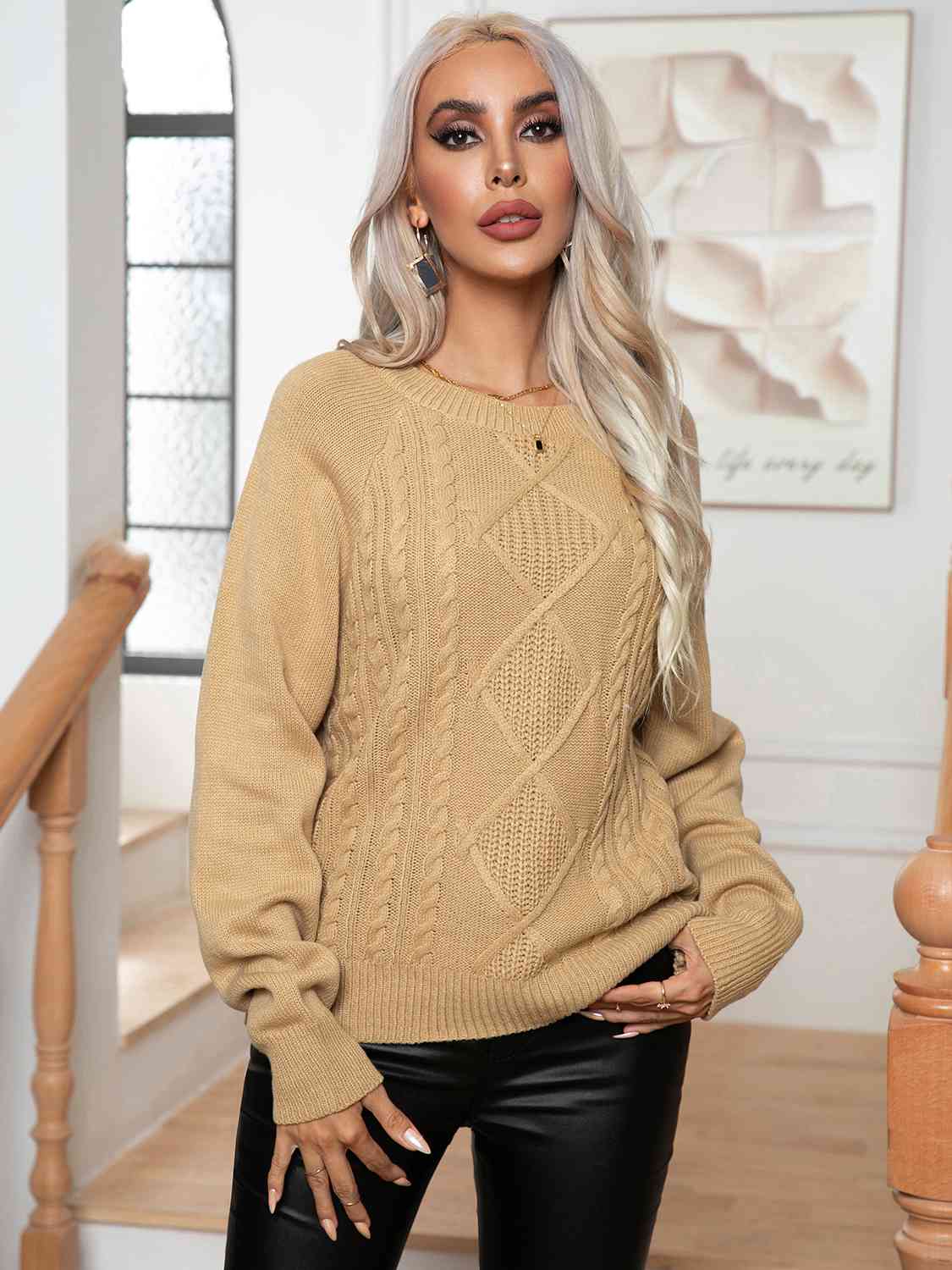 Cable-Knit Long Sleeve Sweater