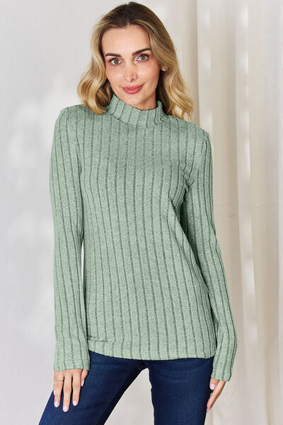 Full Size Ribbed Mock Neck Long Sleeve T-Shirt