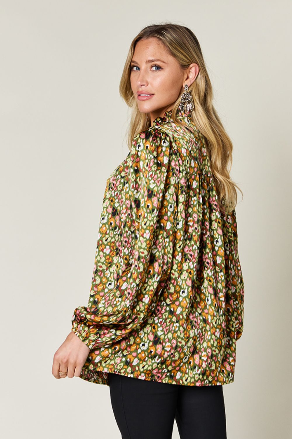 Full Size Printed Long Sleeve Blouse