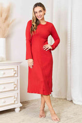 Full Size Round Neck Long Sleeve Dress