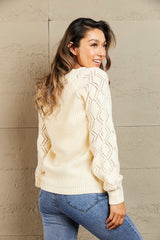 Button Front Ribbed Lantern Sleeve Cardigan