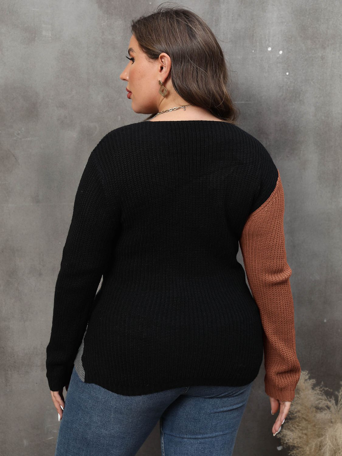 Two-Tone Surplice Neck Sweater