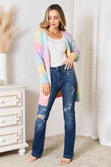 Multicolored Gradient Open Front Longline Cardigan