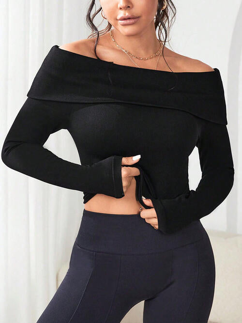 Off-Shoulder Long Sleeve Knit Top