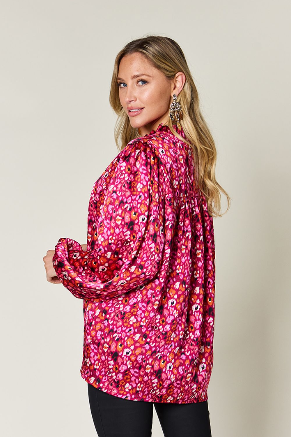 Full Size Printed Long Sleeve Blouse