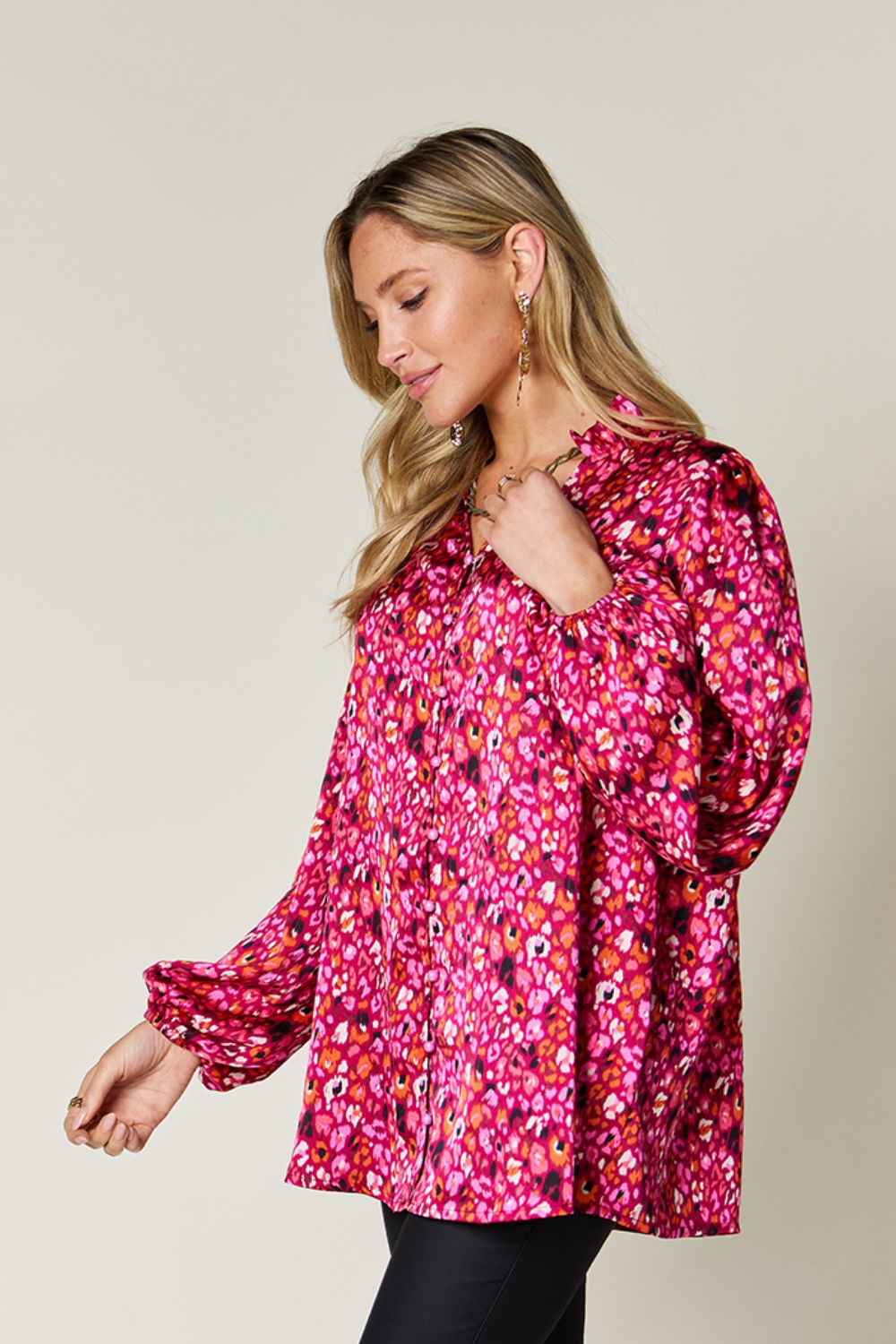 Full Size Printed Long Sleeve Blouse