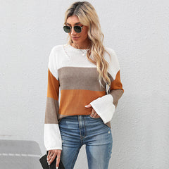 Crew Neck Long Sleeve Colorblock Sweater