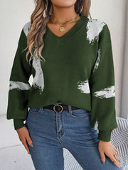 Contrast V-Neck Long Sleeve Sweater