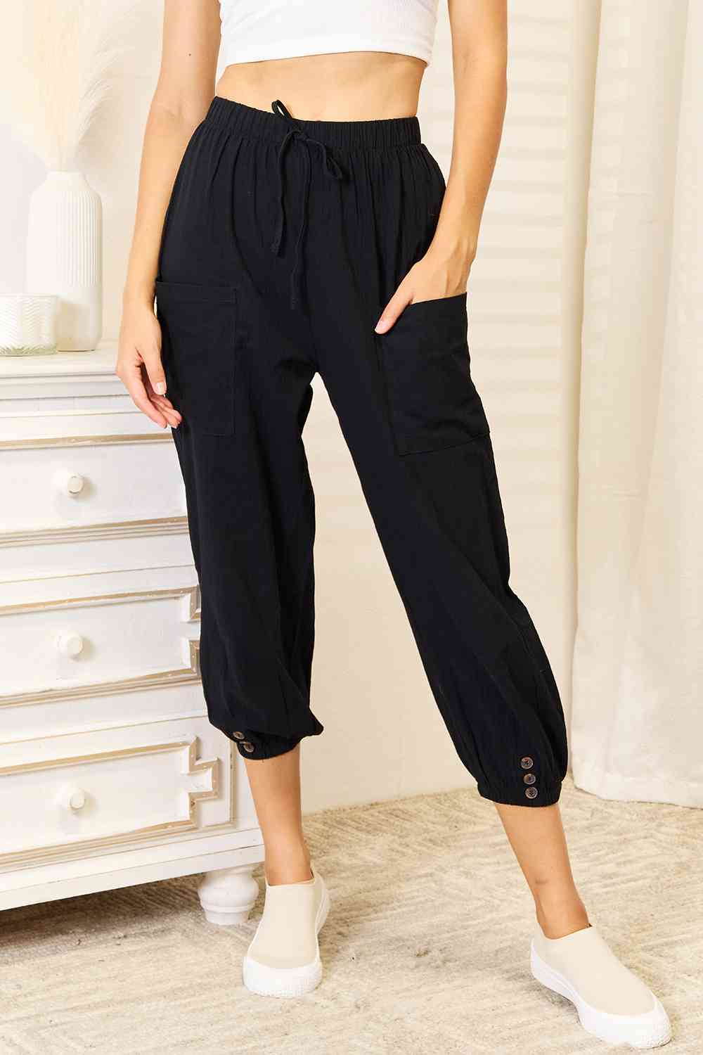 Nikki Decorative Button Cropped Pants