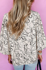 Printed Round Neck Three-Quarter Sleeve Blouse