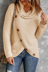 Decorative Button Mock Neck Sweater