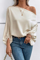 Single Shoulder Balloon Sleeve Blouse