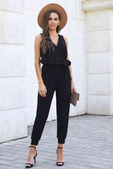 Tied Surplice Neck Sleeveless Jumpsuit