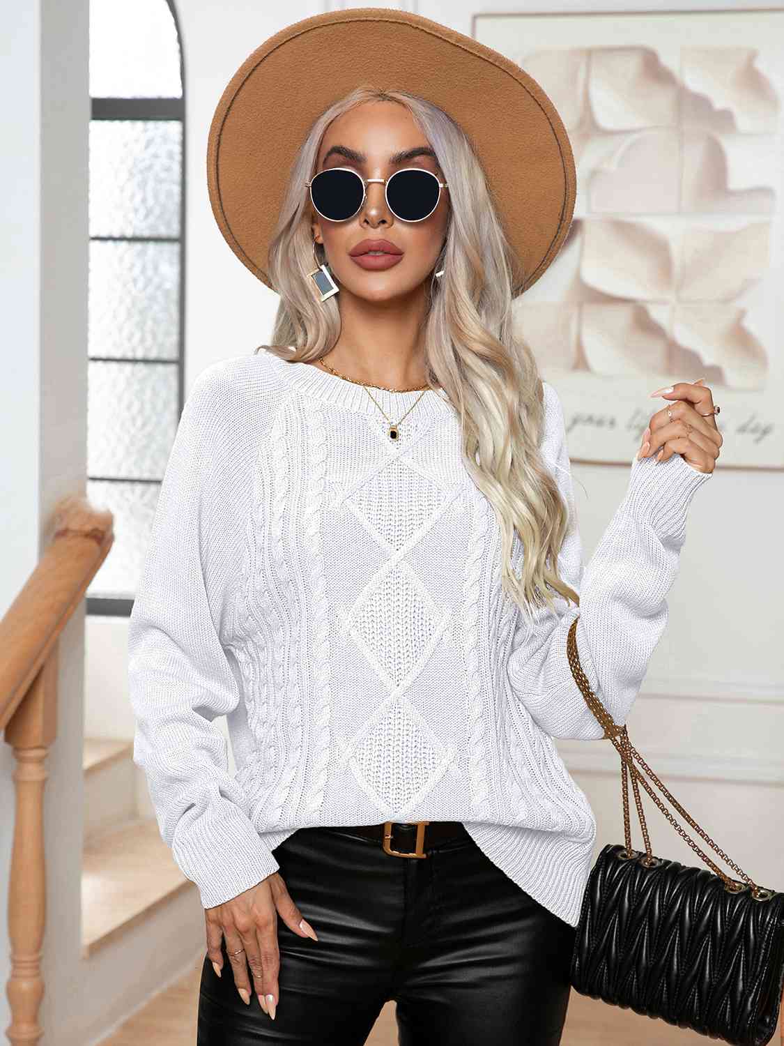 Cable-Knit Long Sleeve Sweater