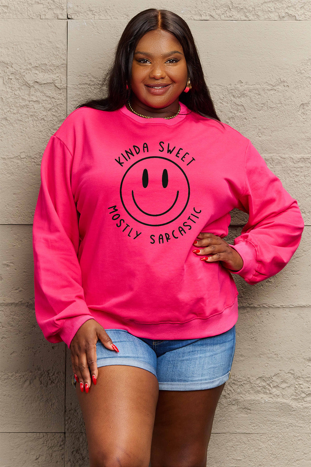 Full Size Smiling Face Graphic Sweatshirt