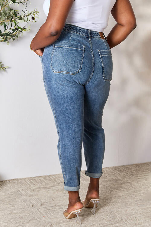 Full Size High Waist Drawstring Denim Jeans