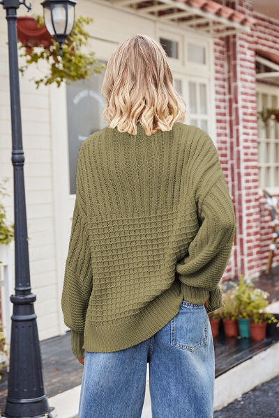 Ribbed Drop Shoulder Lantern Sleeve Sweater