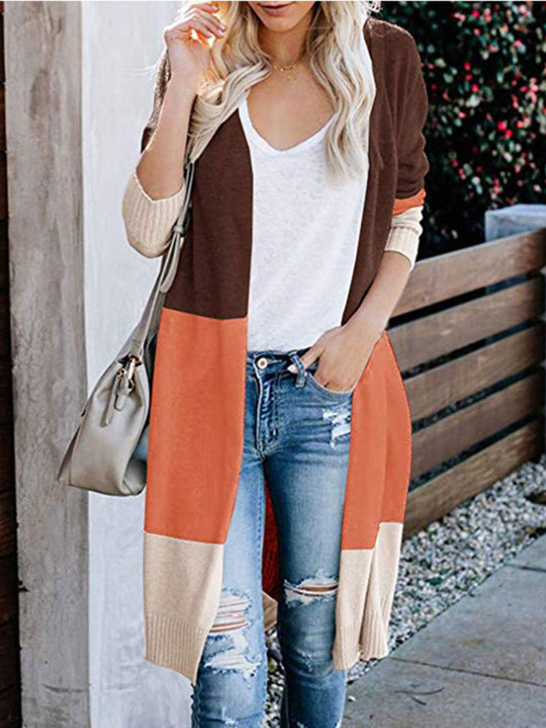 Color Block Open Front Longline Cardigan