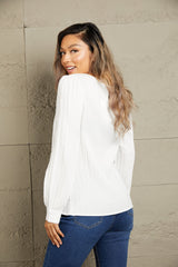 Ribbed Round Neck Long Sleeve Top