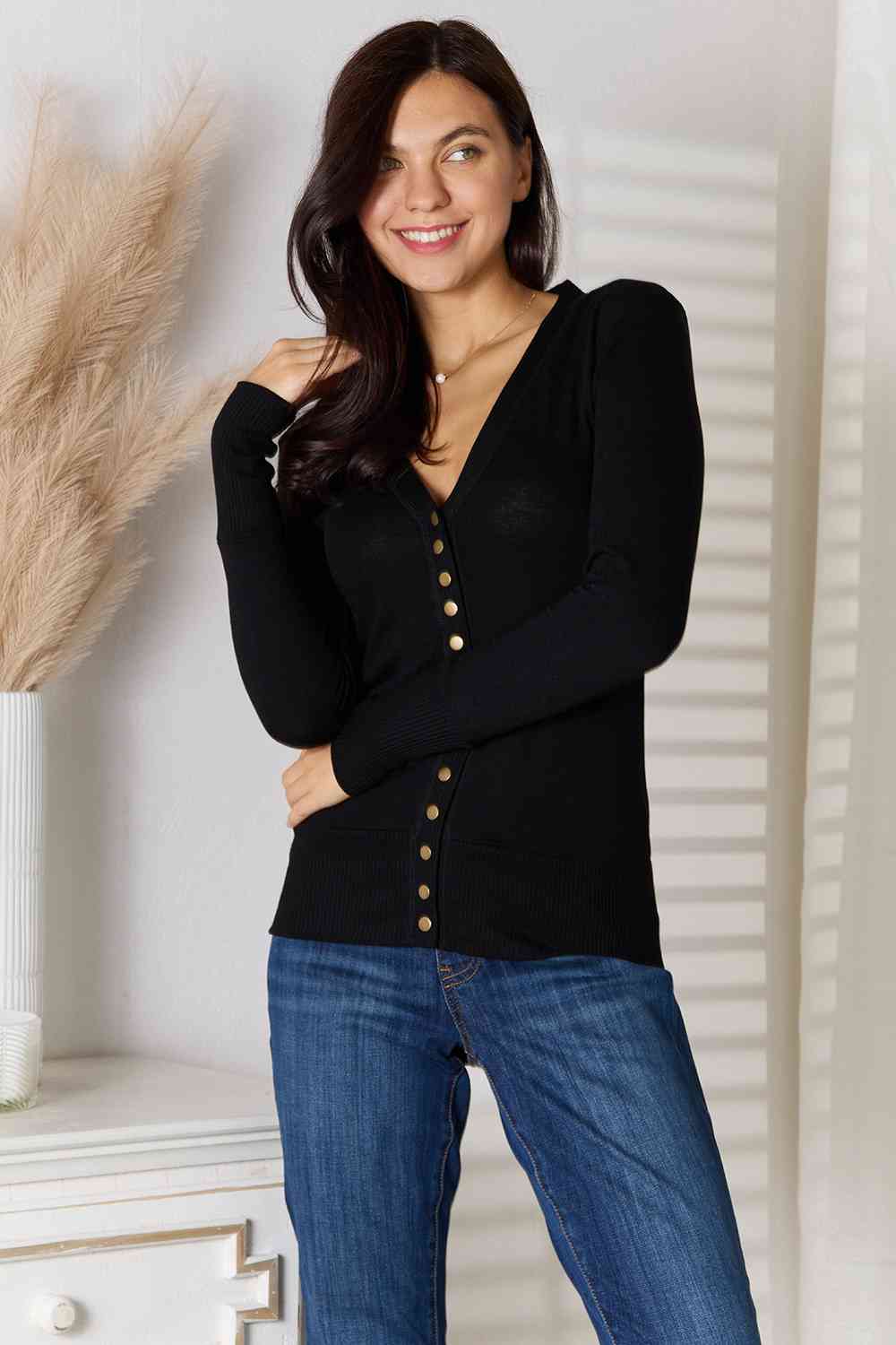 Full Size V-Neck Long Sleeve Cardigan