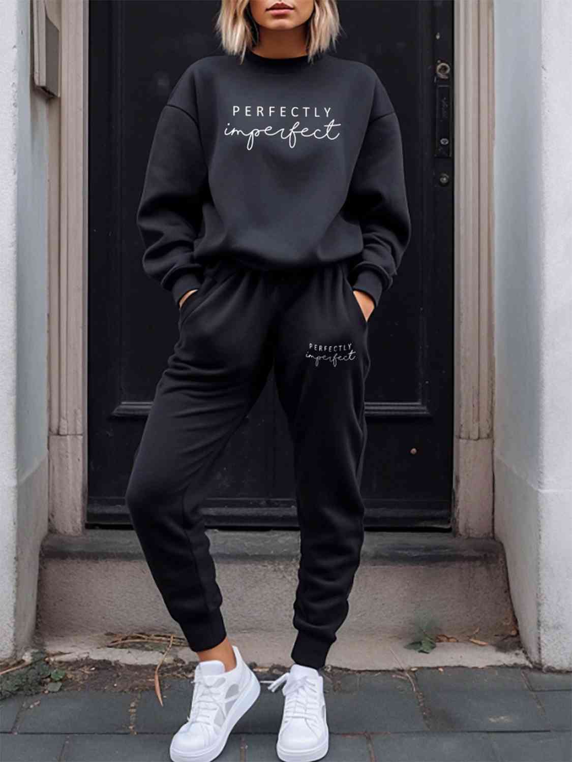 PERFECTLY IMPERFECT Graphic Sweatshirt and Sweatpants Set