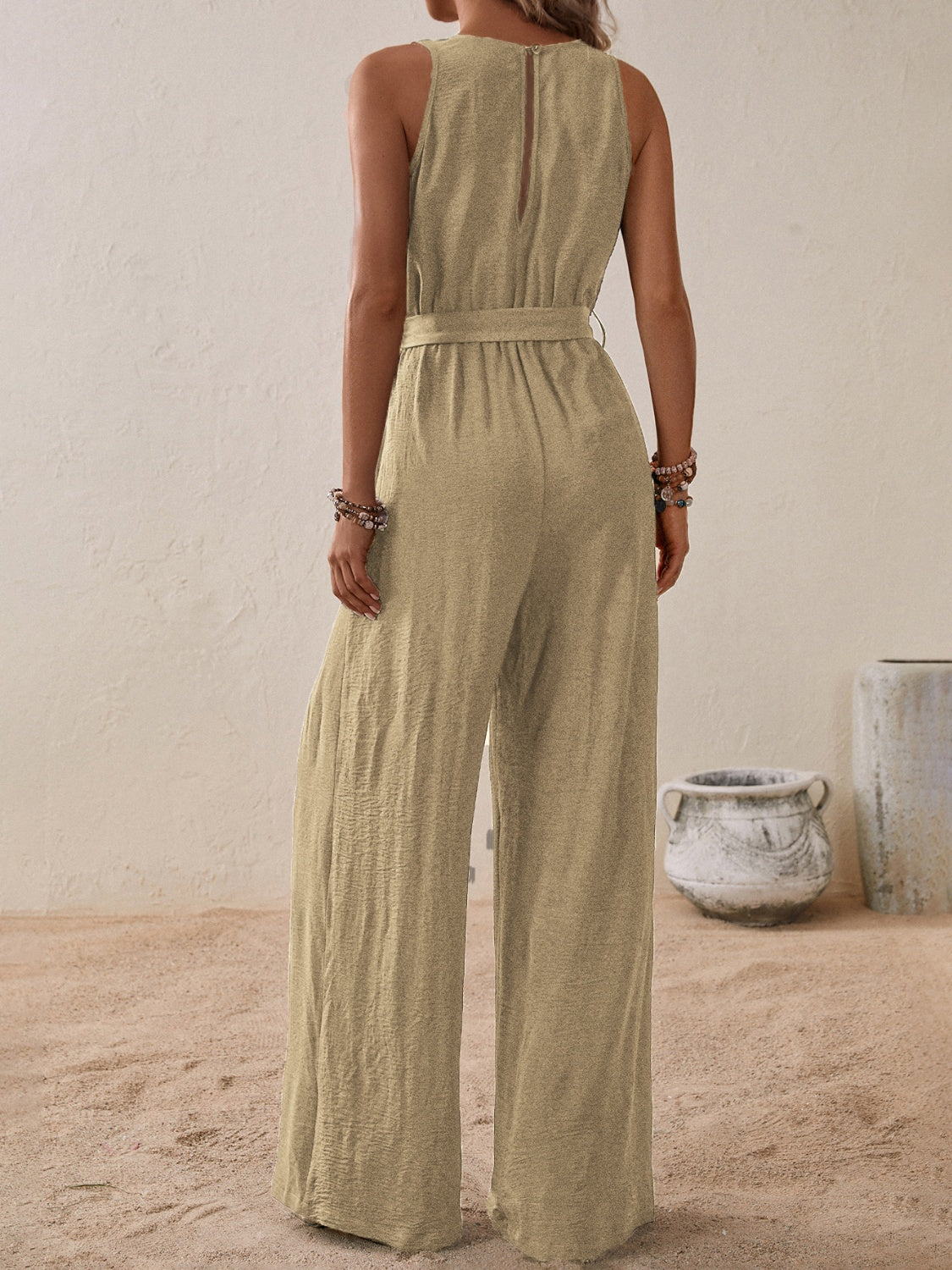 Surplice Sleeveless Wide Leg Jumpsuit