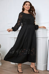 Embroidery Round Neck Long Sleeve Maxi Dress