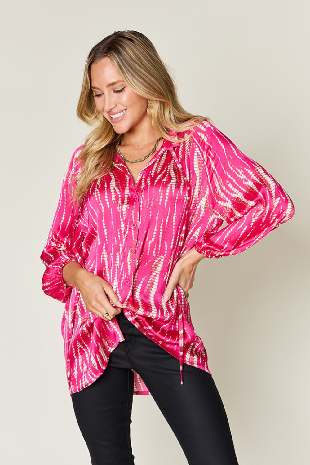 Full Size Printed Button Up Long Sleeve Shirt