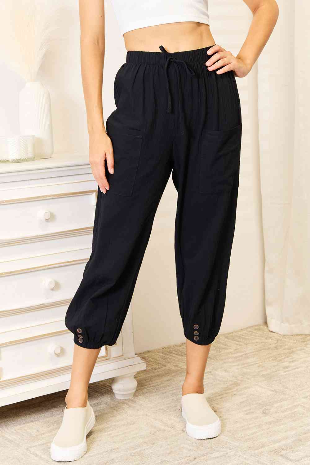 Nikki Decorative Button Cropped Pants