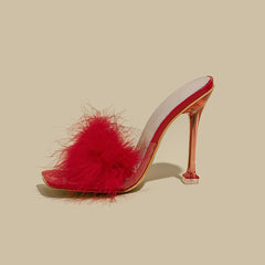 Furry Transparent Broadband Crystal Heels