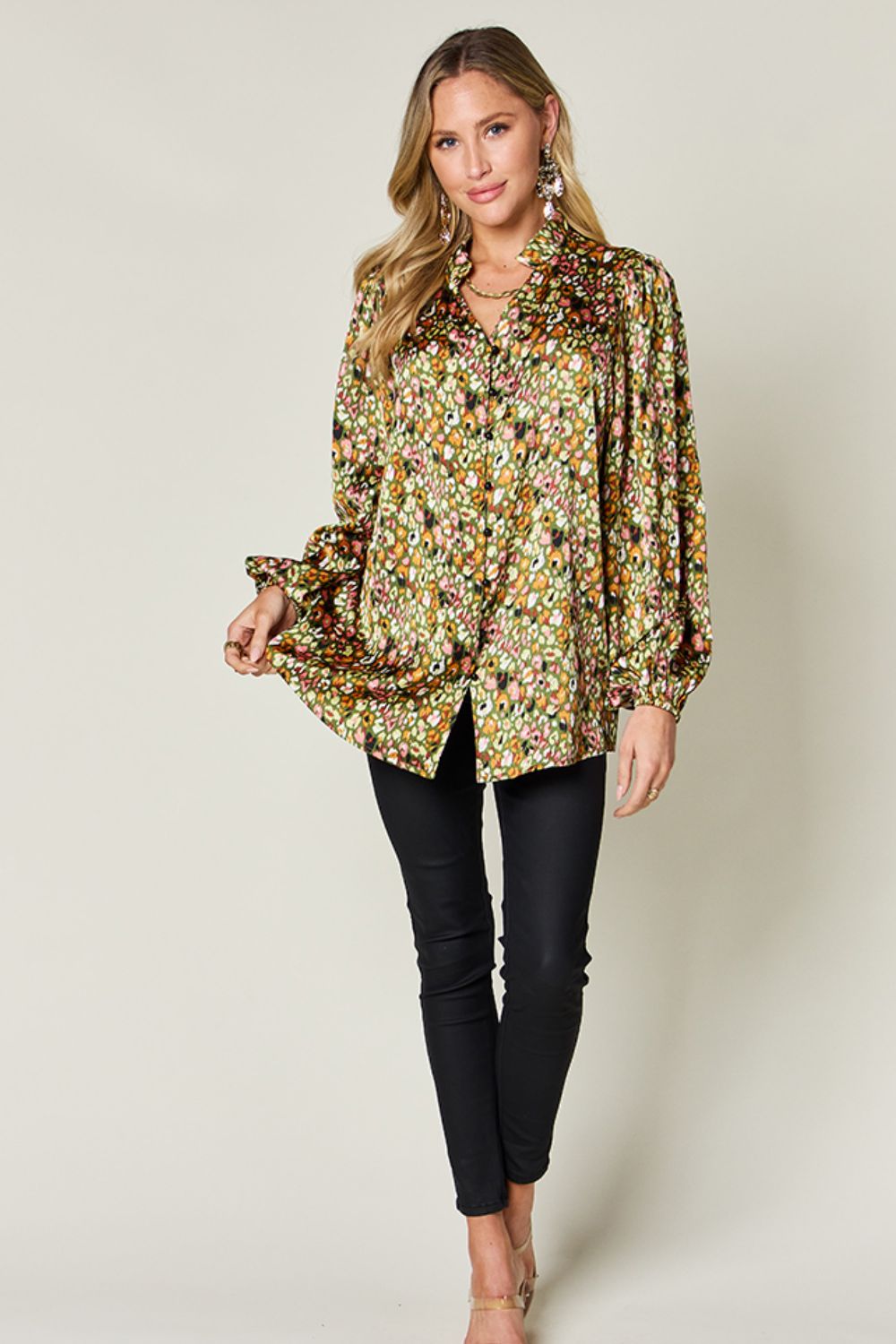 Full Size Printed Long Sleeve Blouse