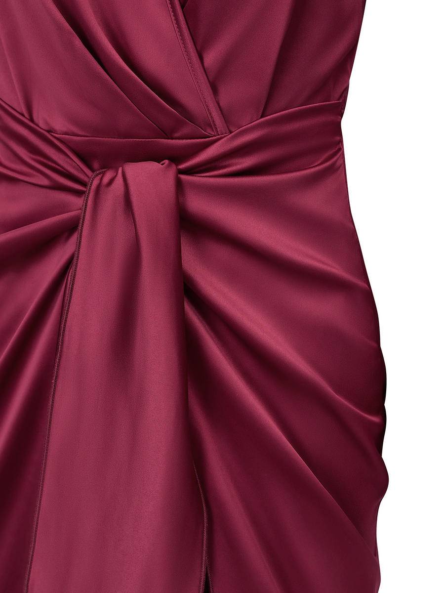 Solid Wrapped Balloon Sleeve Tie Waist Dress