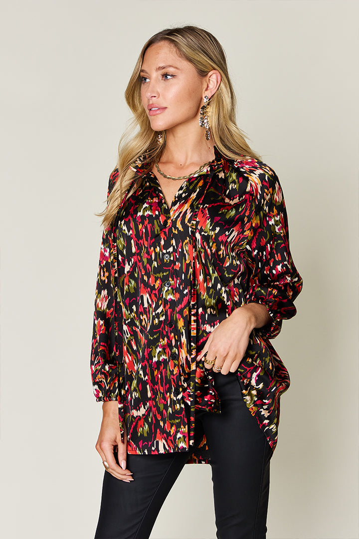 Full Size Printed Button Up Long Sleeve Shirt