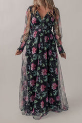 Somcked Floral V-Neck Long Sleeve Dress