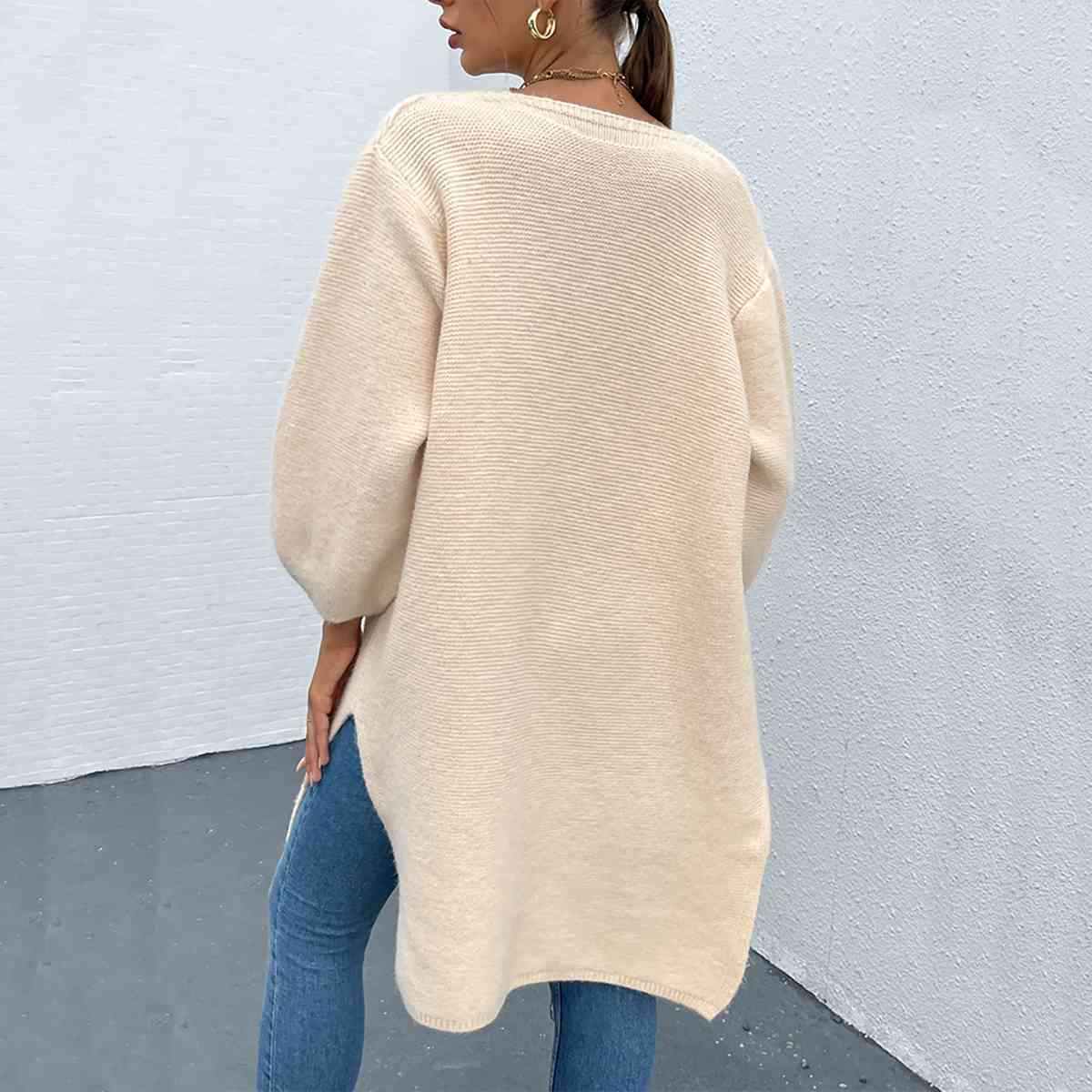 Open Front Slit Long Sleeve Cardigan