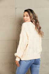 Cable-Knit Openwork Round Neck Sweater