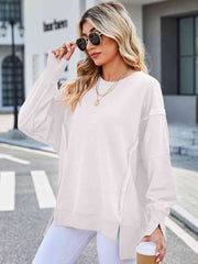 Exposed Seam High-Low Round Neck Sweatshirt