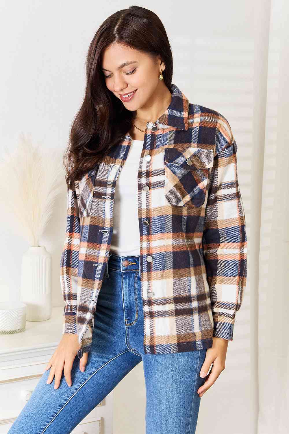 Grateful Plaid Button Front Shirt Jacket