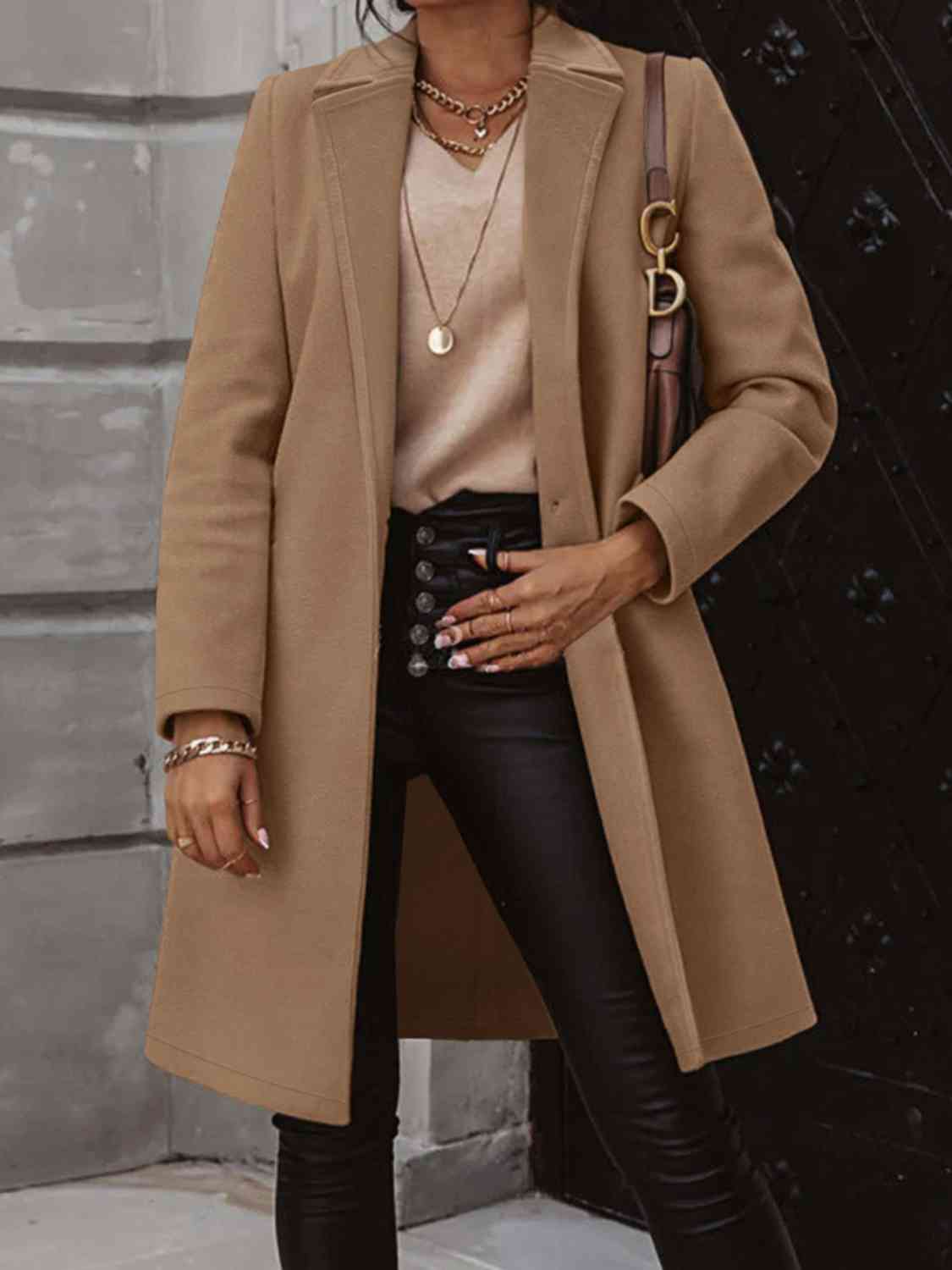 Collared Neck Button Up Long Sleeve Coat