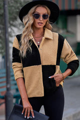 Color Block Snap Down Collared Neck Jacket