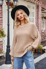 Ribbed Drop Shoulder Lantern Sleeve Sweater