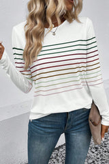 Striped Round Neck Long Sleeve T-Shirt