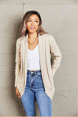 Long Sleeve Ribbed Hem Open Front Longline Cardigan