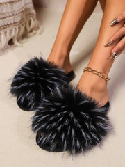 Fuzzy Open Toe Flat Sandals