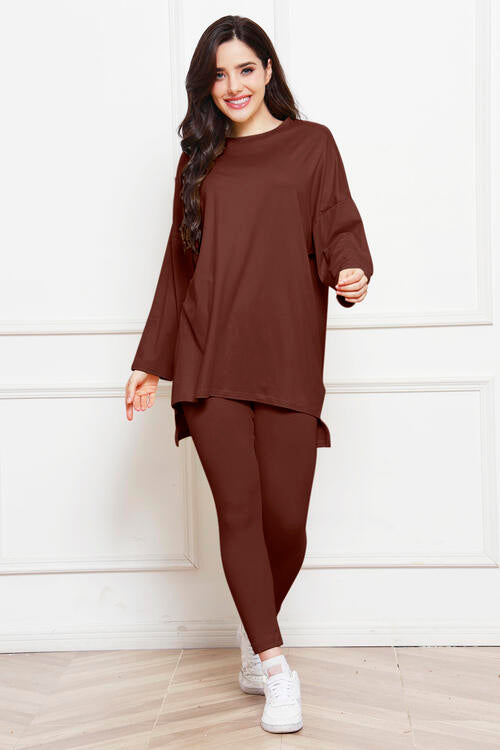 Round Neck High-Low Top and Leggings Set