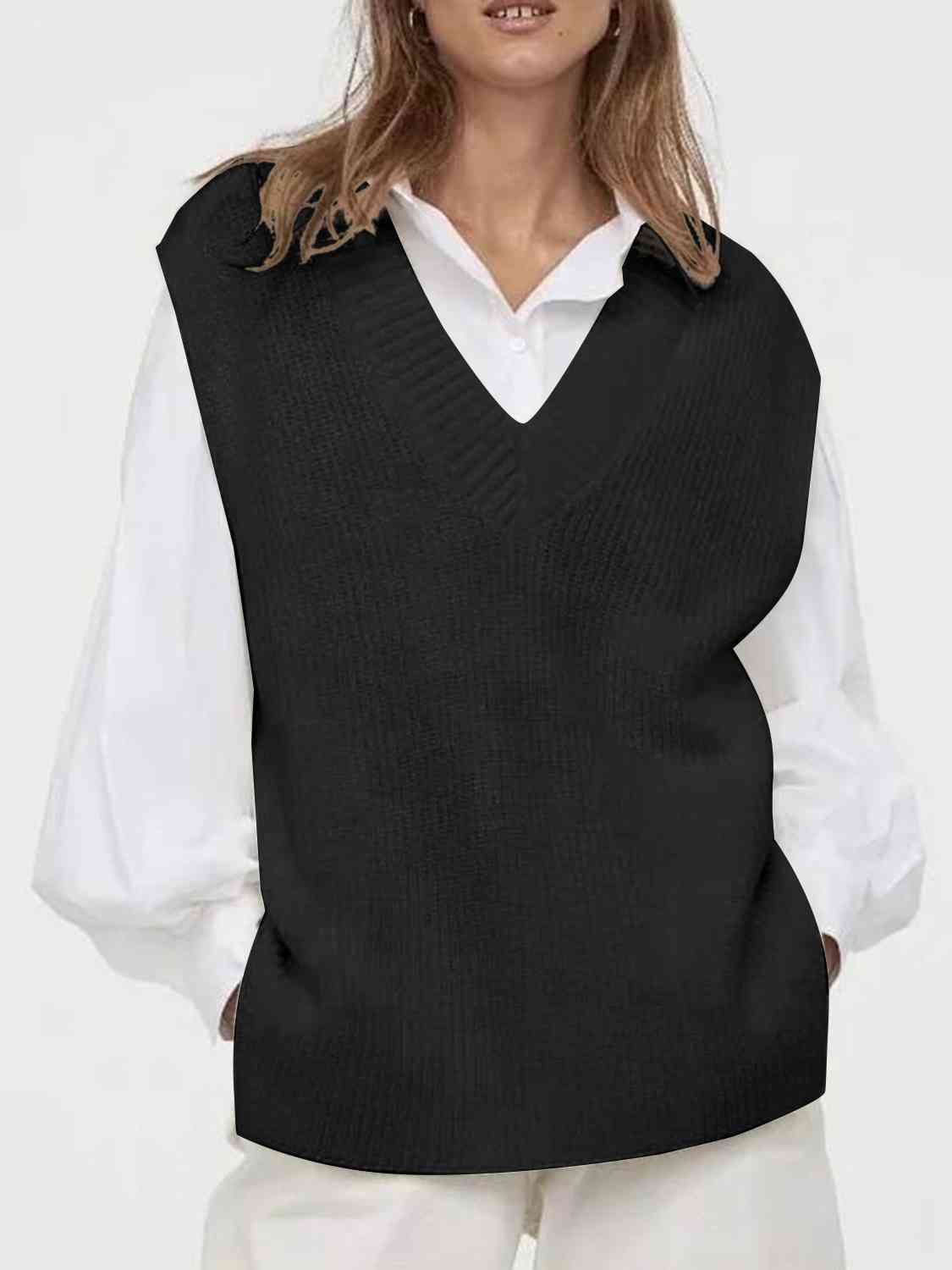 Focused V-Neck Slit Sweater Vest