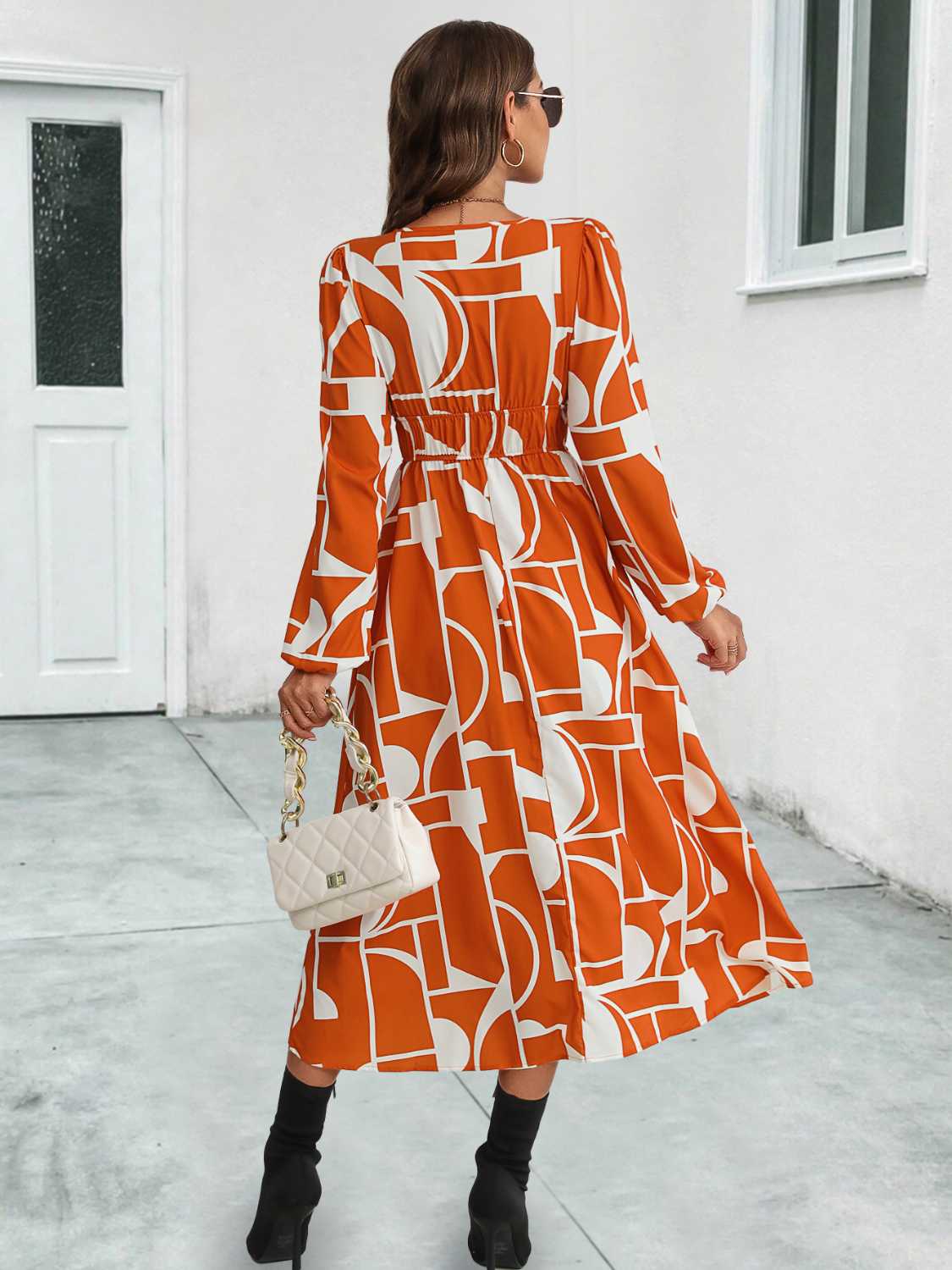 Surplice Neck Long Sleeve Midi Dress